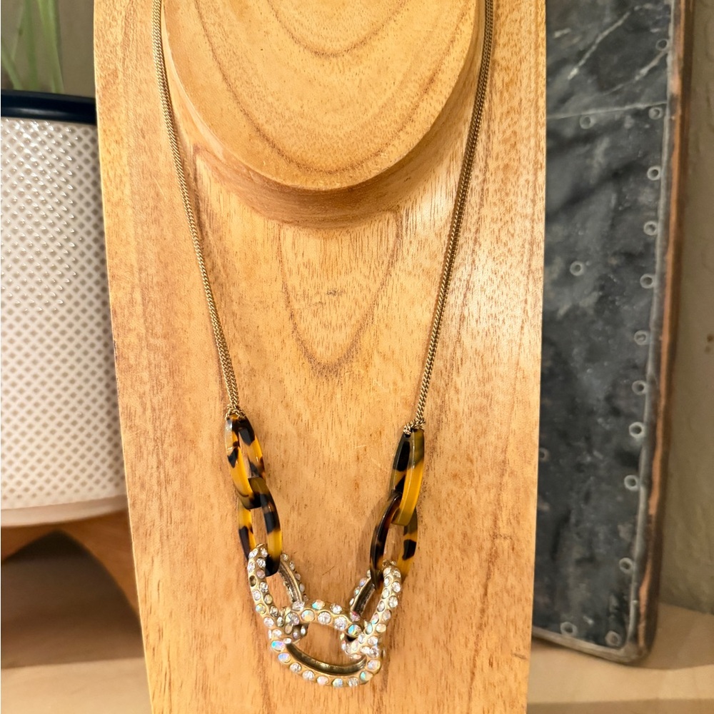 J Crew Necklace Crystal Encrusted Tortoise Shell Links Chain 21" Adjustable